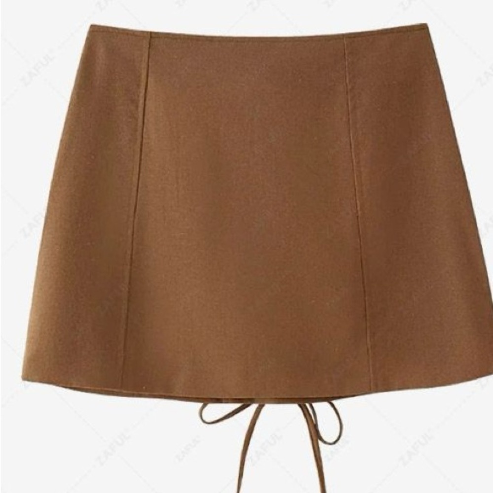 Commense Brown Suede Lace-Up Mini Skirt - Picture 5 of 7